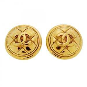 Chanel Earrings Vintage CC Logo Quilted Round